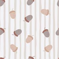 Random light seamless pattern with hand drawn acorn elements. Striped pastel background. vector