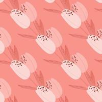 Pink colored tulip flower seamless pattern. Simple diagonal botanic print. Stylized backdrop. vector