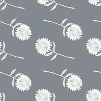 Pale seamless pattern with white blow-ball ornament. Light grey background. Minimalistic botanic artwork. vector