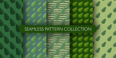 Set of green palette tones seamless vegetarian pattern with avocados. Food backdrop collection. vector