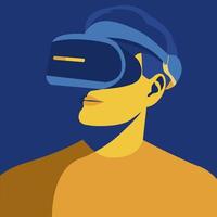 hombre de imagen de perfil usando casco de realidad virtual. Ilustración de vector de tecnología de mundo cibernético digital de metaverso