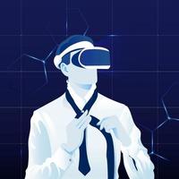 man experiencing virtual reality using headset. Metaverse digital cyber world technology vector background illustration