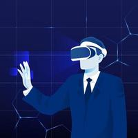 man experiencing virtual reality using headset. Metaverse digital cyber world technology vector background illustration