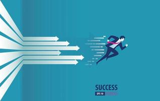 Business arrows concept with businessman running to success. acceleration for gain a profit sales. background vector illustration