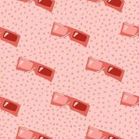 Hand drawn seamless pattern with 3D glasses shapes. Pink and red tones ornament on dotted background. vector