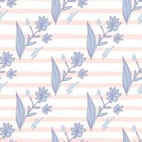 Violet flowers bouquet seamless pattern on pink stripe background. Floral endless wallpaper. vector
