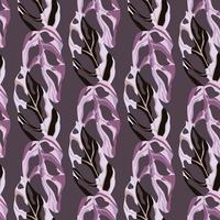 patrón oscuro sin fisuras con siluetas de hojas de monstera dibujadas a mano. adorno tropical de paleta púrpura. vector
