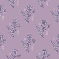 Hand drawn flowers bouquet seamless pattern on violete background. Floral endless wallpaper in vintage style. vector