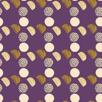 Seamless abstract pattern with doodle ornament. Geometric colorful circles on purple background. vector