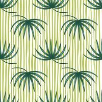 Organic seamless pattern with green tropic bush silhouettes. Light green striped background. vector