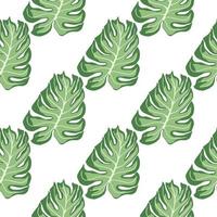 Isolated seamless pattern with green monstera leaf silhouettes print. White background. vector