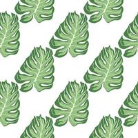 Isolated seamless pattern with green monstera leaf silhouettes print. White background. vector