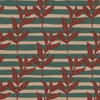 Dark maroon foliage ornament seamless pattern with dark striped background. Nature print. vector