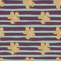 Yellow spring flowers simple ornament seamless pattern. Purple and blue striped background. vector