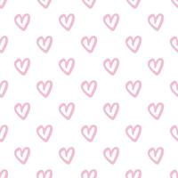 Simple chaotic pink hearts seamless pattern on white background. vector