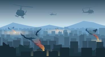 Silhouette design of war in the middle of city vector