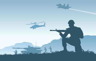 Silhouette design of soldier are attacking the enemy vector