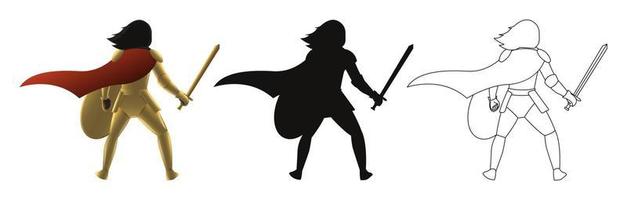 set of knight holding sword in three styles vector