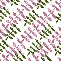 Pink and green branches seamless pattern isolated on white background. Botanical backdrop. Abstract floral ornament. vector