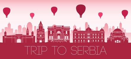 Serbia famous landmarks silhouette style