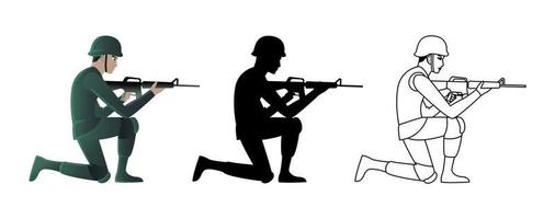 set of soldier shooting gun  in three styles vector