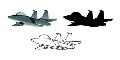 collection of cartoon of army fighter plane vector