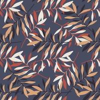 Abstract vintage leaf seamless pattern on blue background. Botanical wallpaper. vector