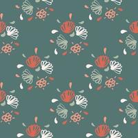 Simple floral outline silhouettes seamless pattern. Grey background with pastel red, pink and blue tones flowers. vector