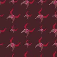 Doodle seamless pattern in maroon tones with viking helmets. Norway ancient print in red and pink dark tones. Battle elements backdrop. vector