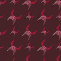 Doodle seamless pattern in maroon tones with viking helmets. Norway ancient print in red and pink dark tones. Battle elements backdrop. vector