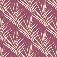patrón de costura de naturaleza estilizada con elementos de hojas de helecho de garabato. adorno de follaje de siluetas abstractas sobre fondo púrpura pastel. vector