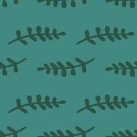 Hand drawn nature seamless pattern with green tropic branch elements. Turquoise background. vector