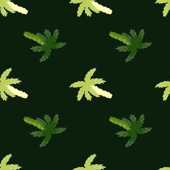 contraste de patrones sin fisuras con formas de palmeras verdes de fideos. fondo oscuro impresión de naturaleza simple. vector