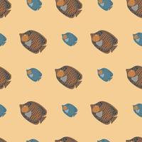 Cartoon pastel palette seamless pattern with brown and blue butterfly fish elements. Light background. vector