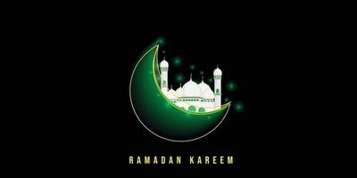 Mosque on moon vector illustration. ramadan kareem template design.