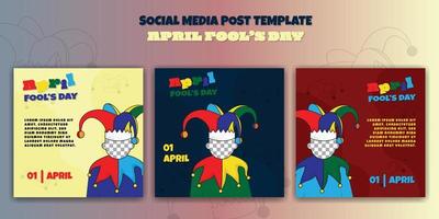 April Fools Day design. Set of social media post template with clown face design. vector