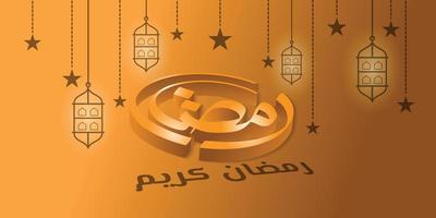 Ramadan kareem design with 3d ramadan calligraphy text. arabic calligraphy text mean is Ramadan Kareem. gold background vector illustration.