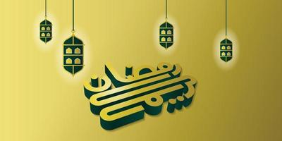 3d arabic calligraphy design of ramadan kareem with lantern beam. arabic text mean is ramadan kareem. vector