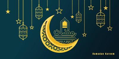 Ramadan background with moon and lantern design vector