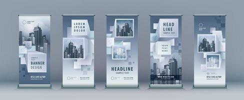 3D Cube Business Roll Up Set. Standee Banner Template Design. vector