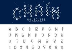 Molecule cell Bold Letter fonts vector, Abstract Chain Alphabet Letters and numbers vector