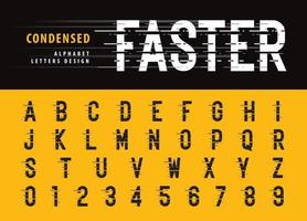 letras y números del alfabeto condensado moderno glitch, fuentes de letras estilizadas lineales grunge vector