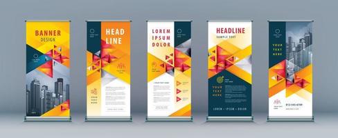 Abstact Geometric Triangle Business Roll Up Set. Standee Banner Template Design. vector