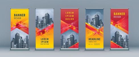 Abstract Geometric Diamond Business Roll Up Set. Standee Design. Banner Template, vector