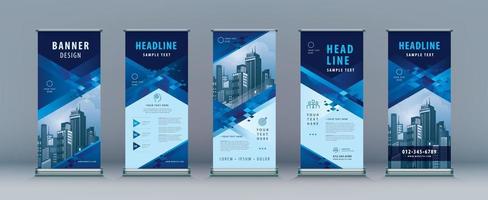 Abstract Blue Triangle Geometric Standee Banner Template Design. Business Roll Up Set. vector