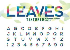 Leaves Texture Light Alphabet Letters and numbers, Modern Colorful palm leaf Letter vector