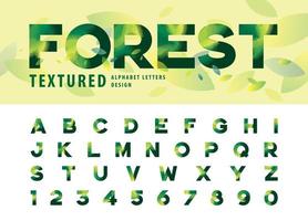 Green  Leaves Texture Alphabet Letters and numbers, Modern palm leaf Letter vector