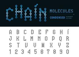 Letras y números del alfabeto de cadena abstracta, letra de fuente condensada de molécula vector