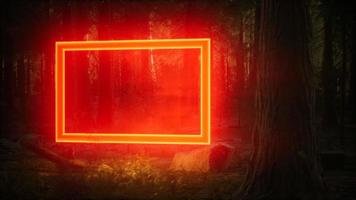 Neon glowing rectangle frame in the night forest video