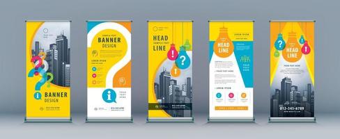 Colorful Light Bulb and Question Mark Business Roll Up Set. Abstract Standee Banner Template Design.